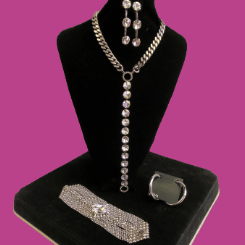 metal mesh bracelet by Liquid Metal and necklace by Tova